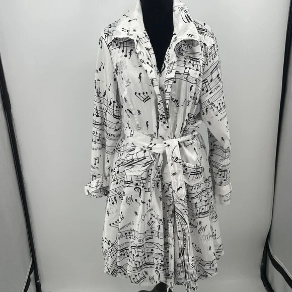 Samuel Dong trench coat White Music Note Print size petite - Picture 1 of 9